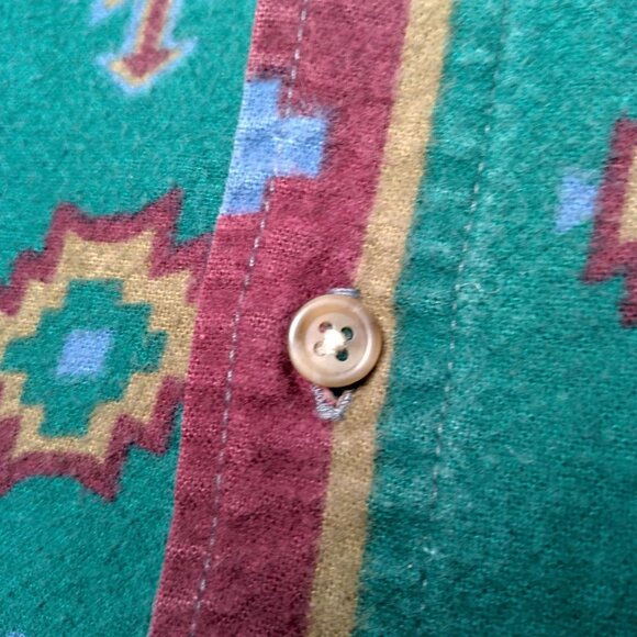 Vintage Chamois Shirt Men Large Southwest Geometric Maroon Green Western Flannel - Picture 9 of 16